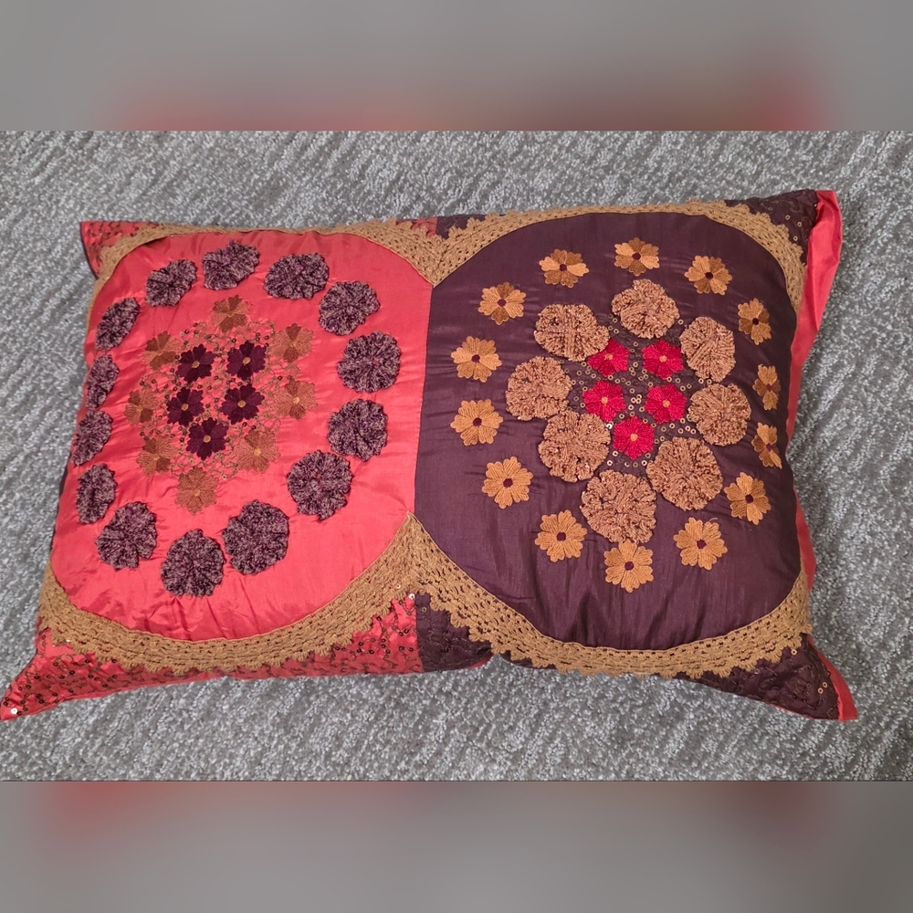 Pier 1 Imports Throw Pillow Rich Jewel Tones Lace Embroidered Sequin Boho Whimsy